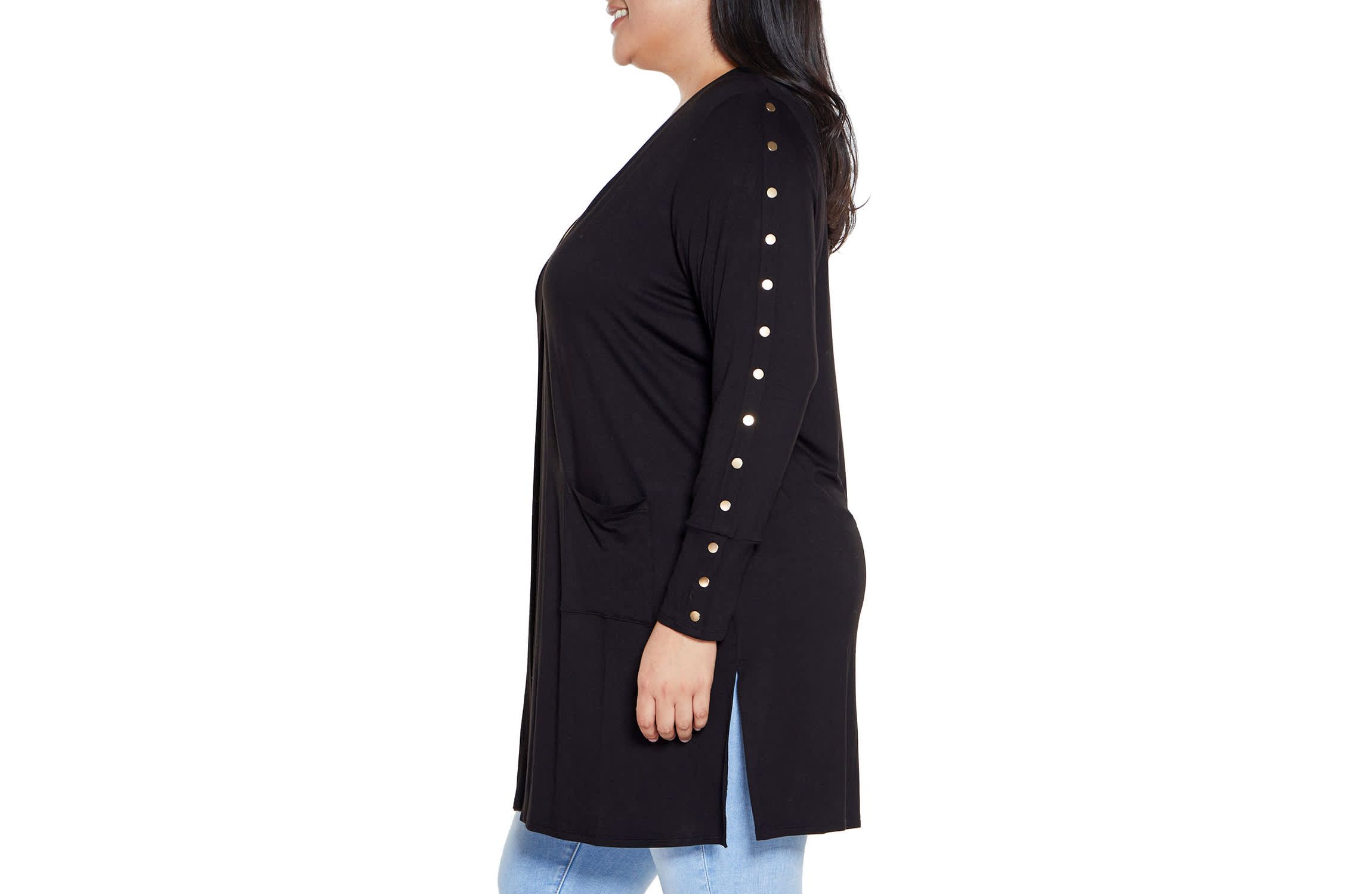 Embellished Sleeve Knit Open Cardigan