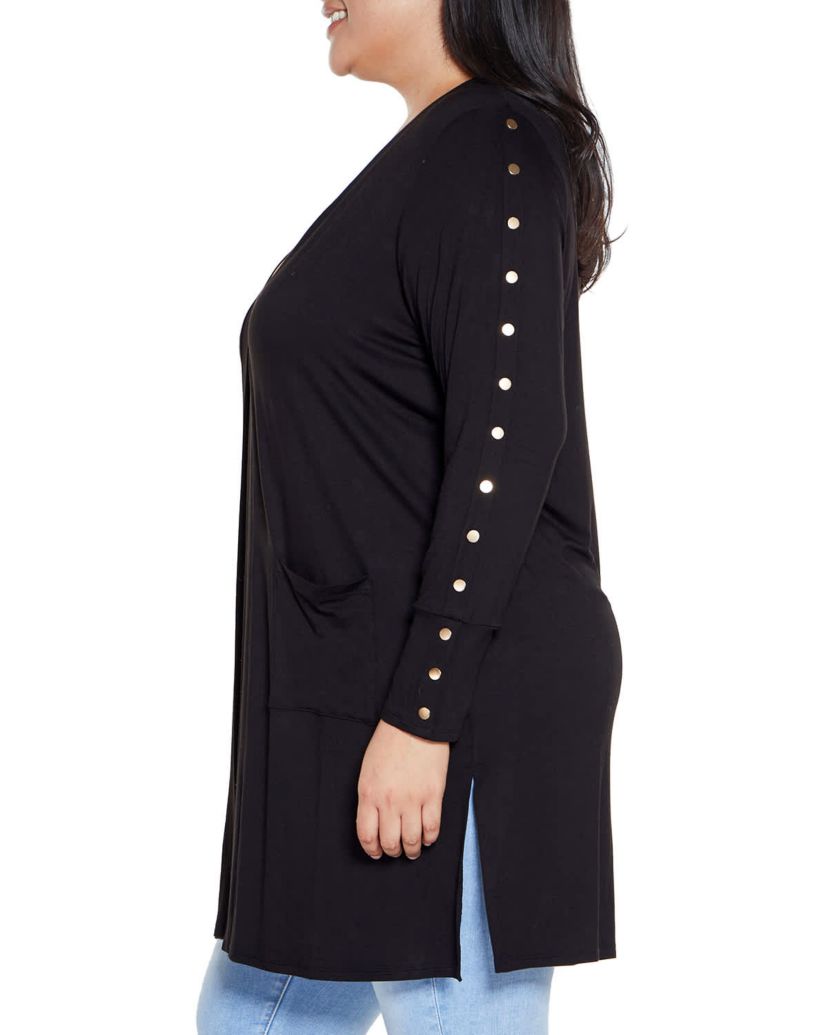 Embellished Sleeve Knit Open Cardigan