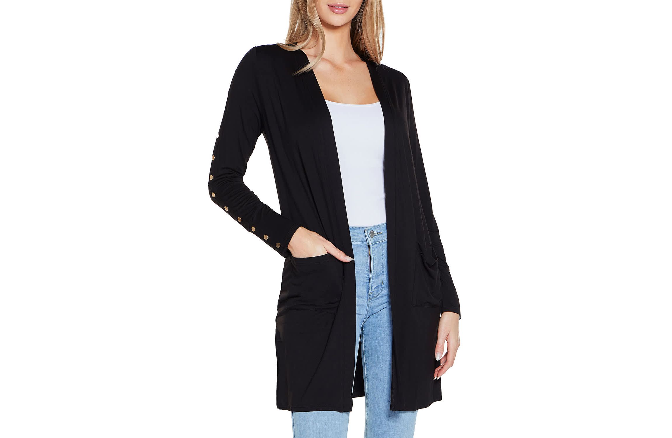 Embellished Sleeve Knit Open Cardigan