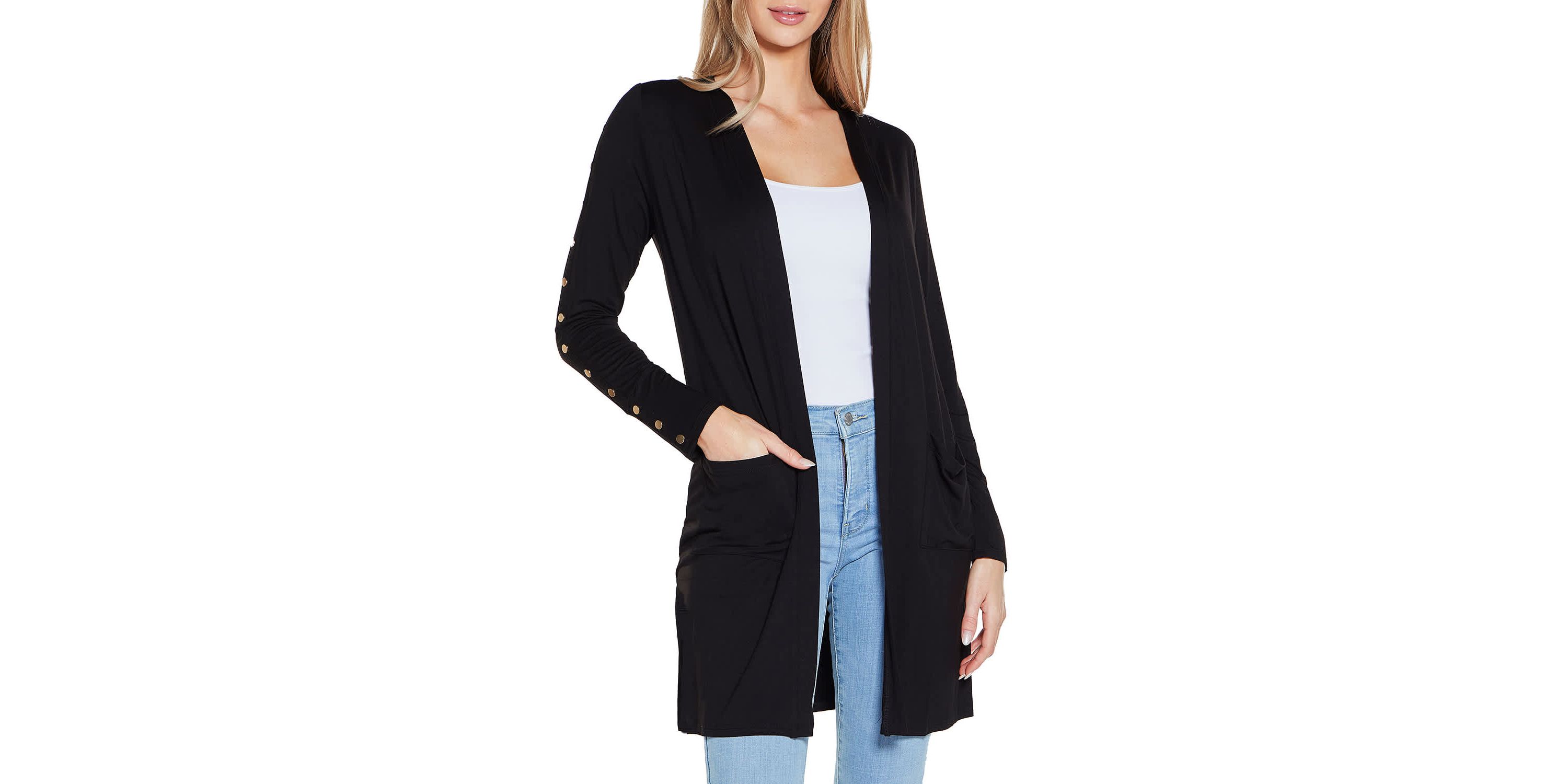 Embellished Sleeve Knit Open Cardigan