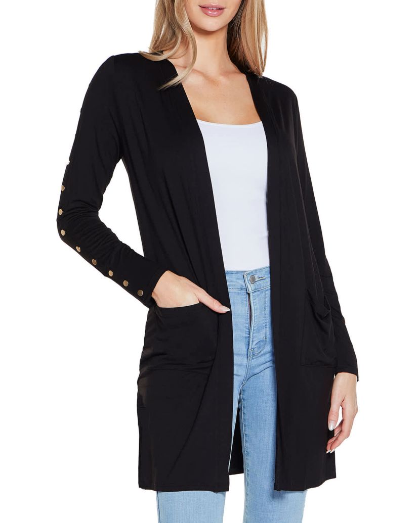 Embellished Sleeve Knit Open Cardigan