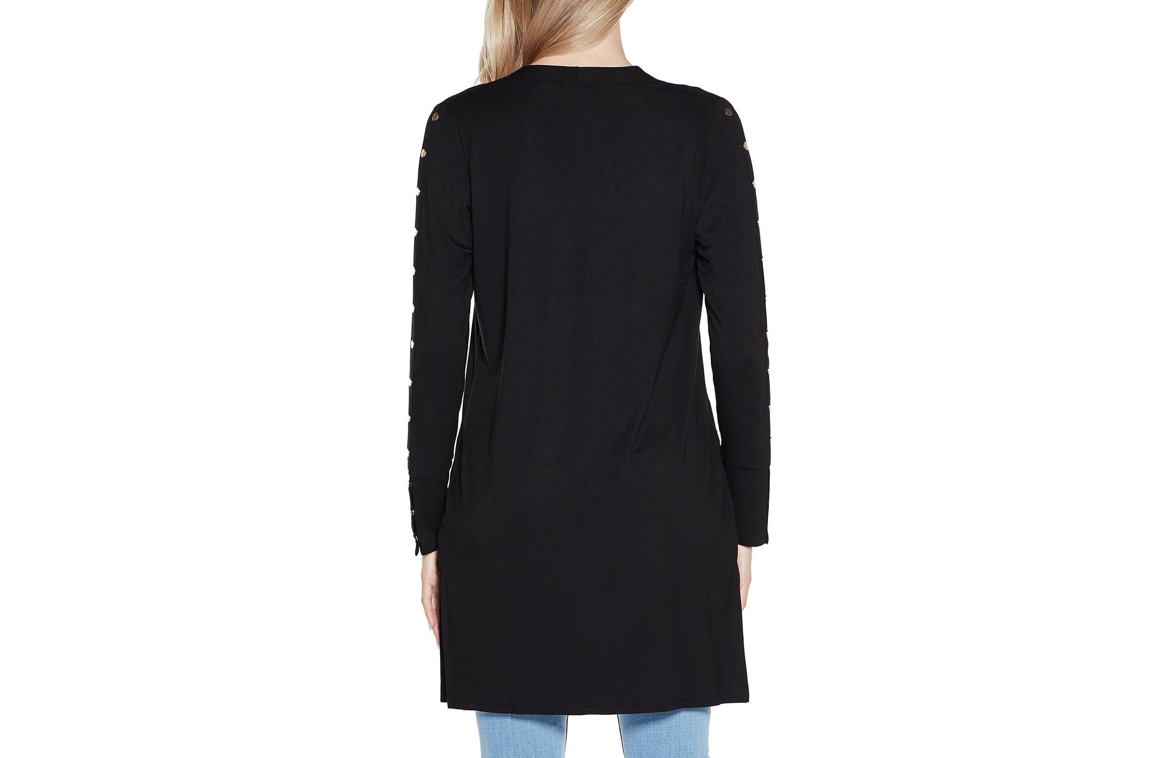 Embellished Sleeve Knit Open Cardigan