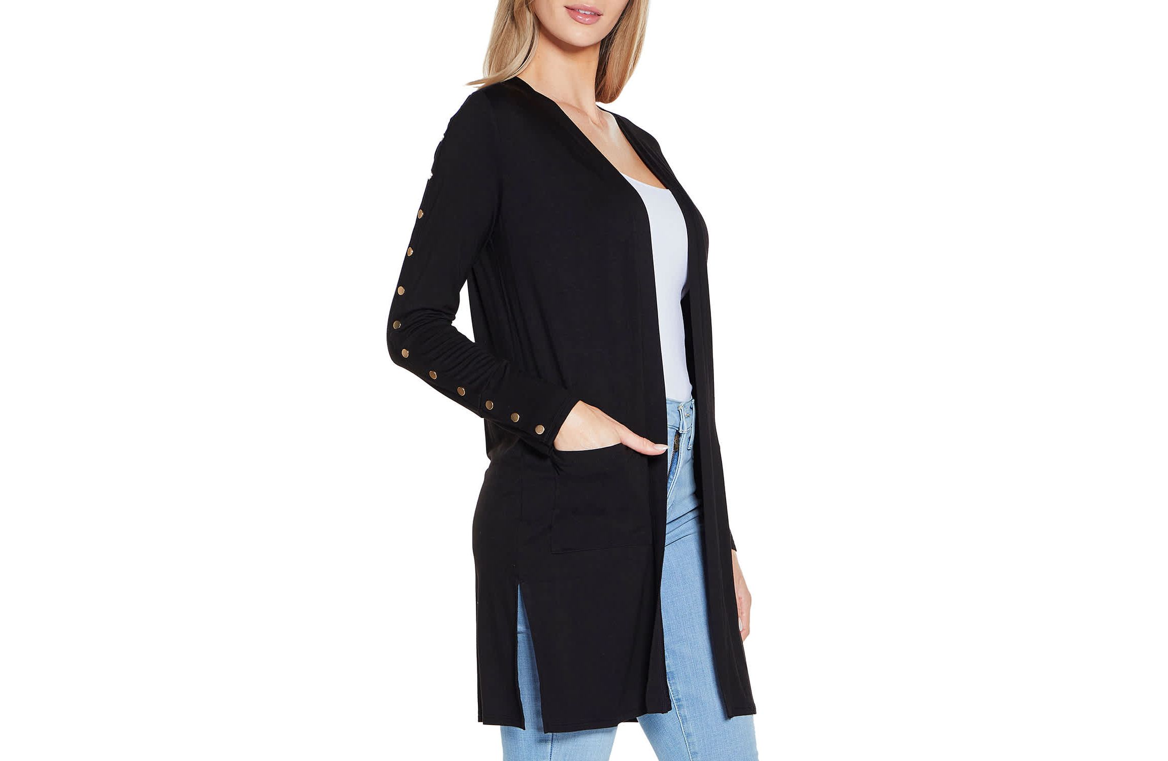 Embellished Sleeve Knit Open Cardigan