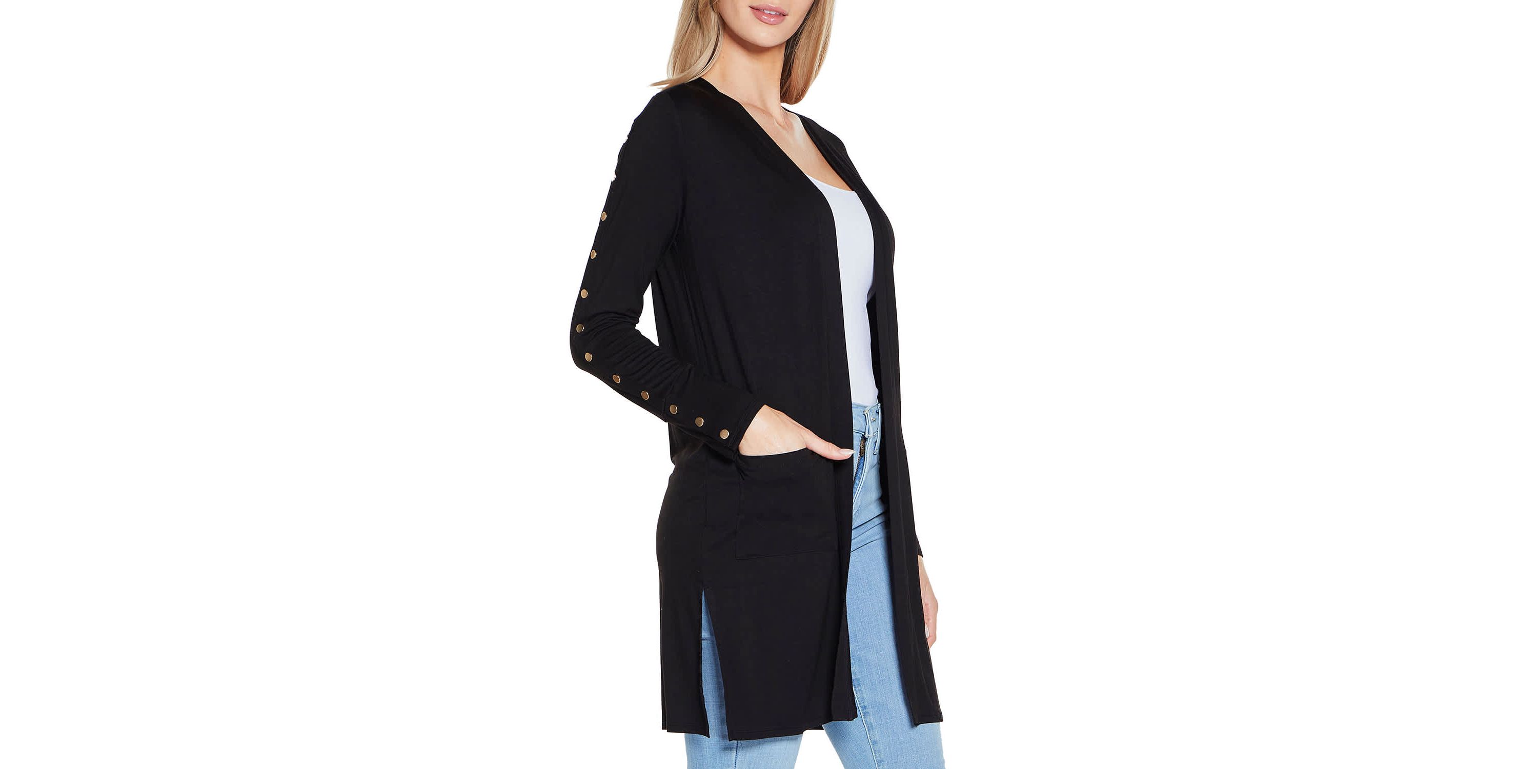 Embellished Sleeve Knit Open Cardigan