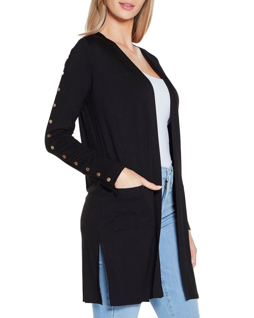 Embellished Sleeve Knit Open Cardigan