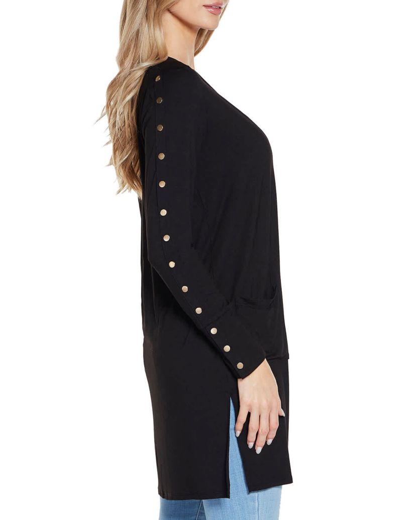 Embellished Sleeve Knit Open Cardigan