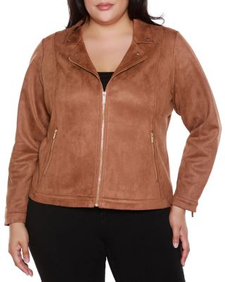Belldini Black Label Women's Plus Size Faux-Suede Moto Jacket