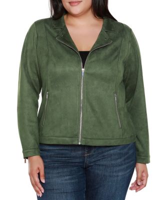 Belldini Black Label Women's Plus Size Faux-Suede Moto Jacket, 3X