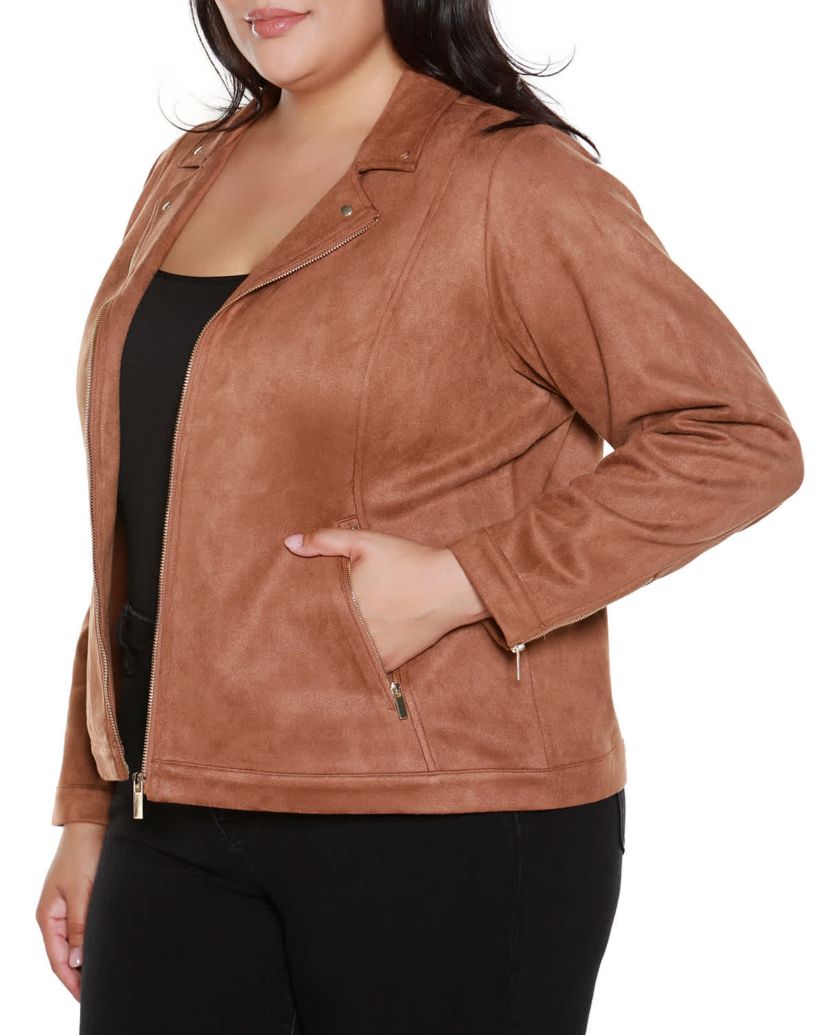 Plus Size Faux-Suede Moto Jacket