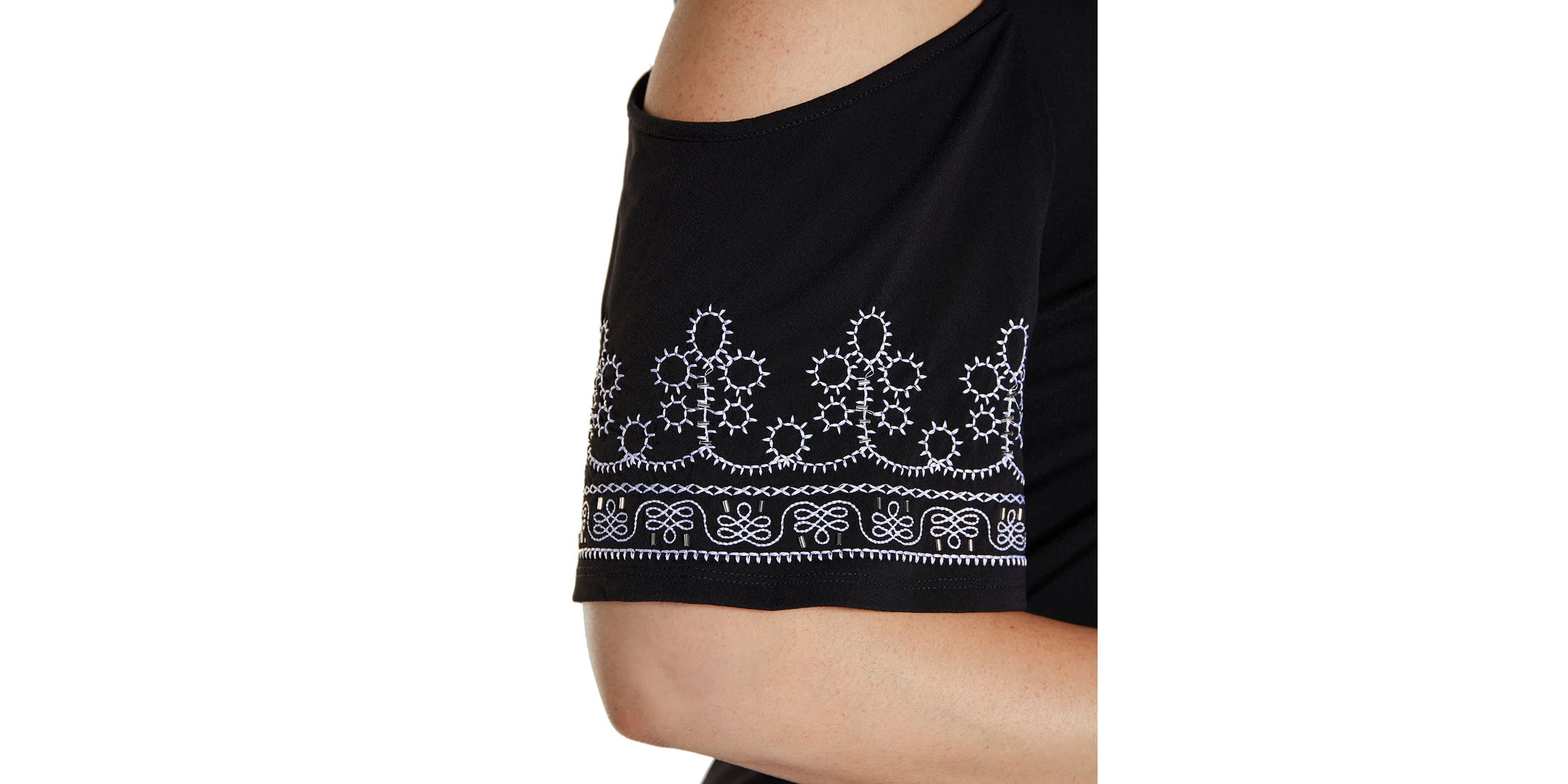 Embroidered Cold-Shoulder Knit Top