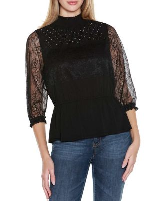 Belldini Black Label Women's Mixed-Media Embellished Knit Top, XL