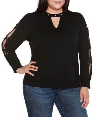 Belldini Black Label Plus Size Slit-Sleeve Keyhole Knit Top | Belk
