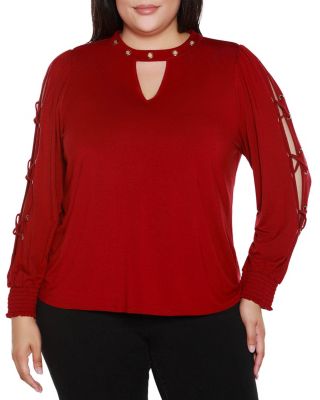 Belldini Black Label Women's Plus Size Slit-Sleeve Keyhole Knit Top, 3X
