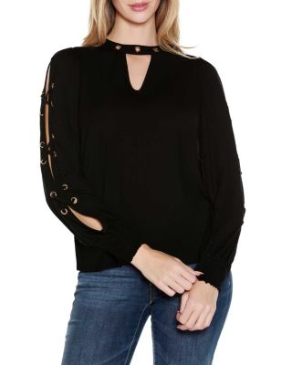 Belldini Black Label Women's Slit-Sleeve Keyhole Knit Top, Large