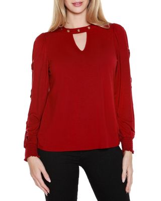 Belldini Black Label Women's Slit-Sleeve Keyhole Knit Top, XL
