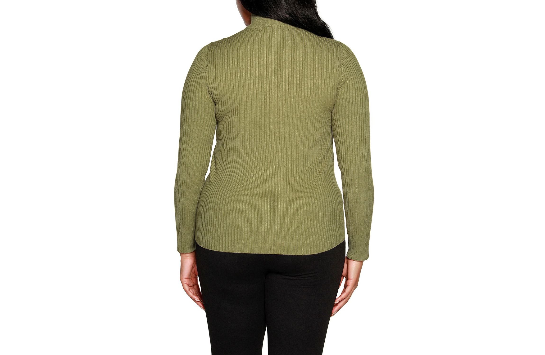 Plus Size Mock Neck Ribbed Sweater Zip Up