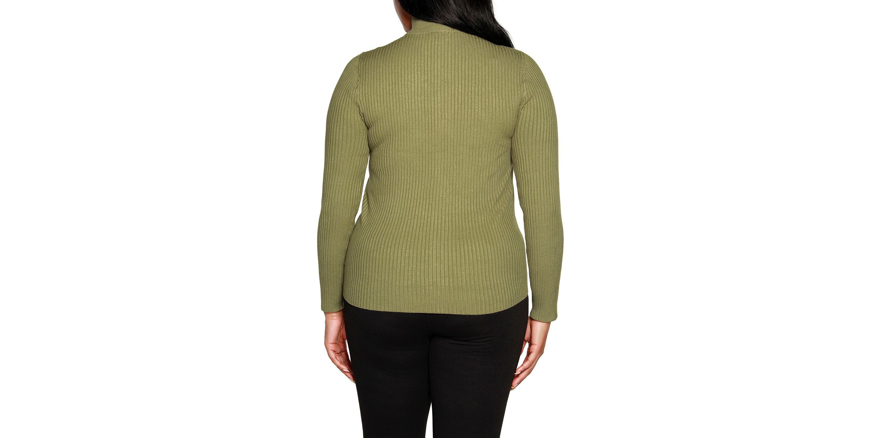 Plus Size Ribbed Sweater with Rhinestone Zipper