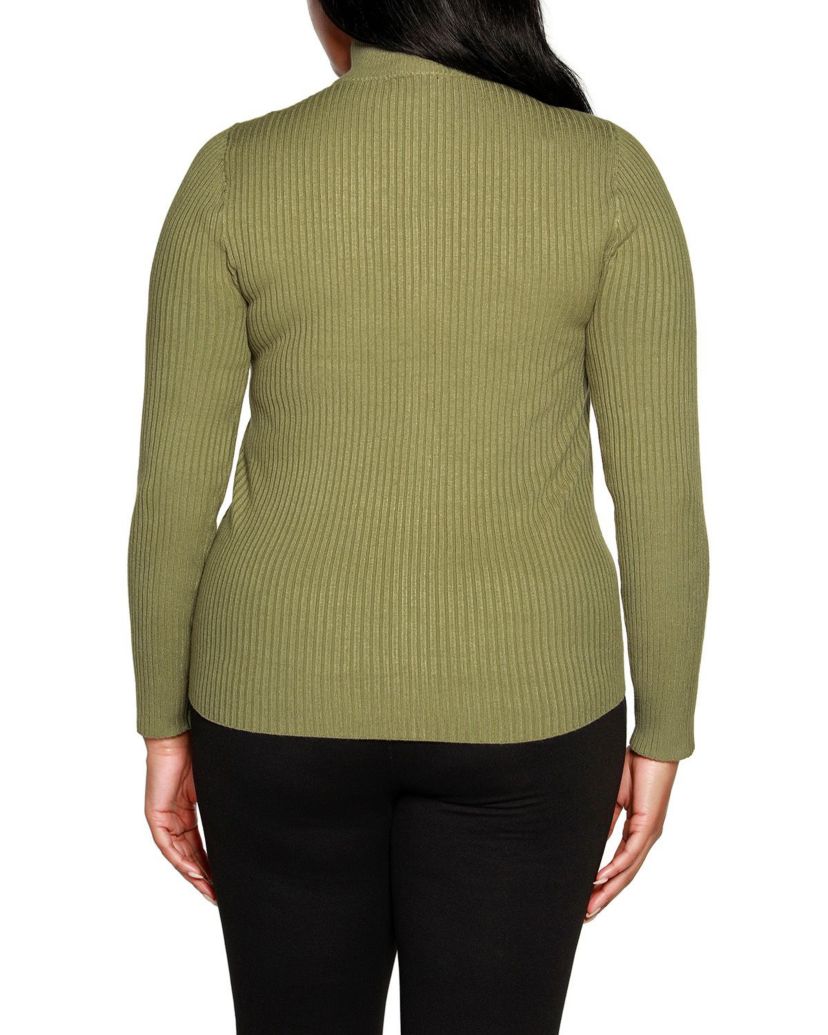 Plus Size Ribbed Sweater with Rhinestone Zipper