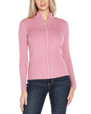 Belldini Black Label Ribbed Sweater with Rhinestone Zipper Belk