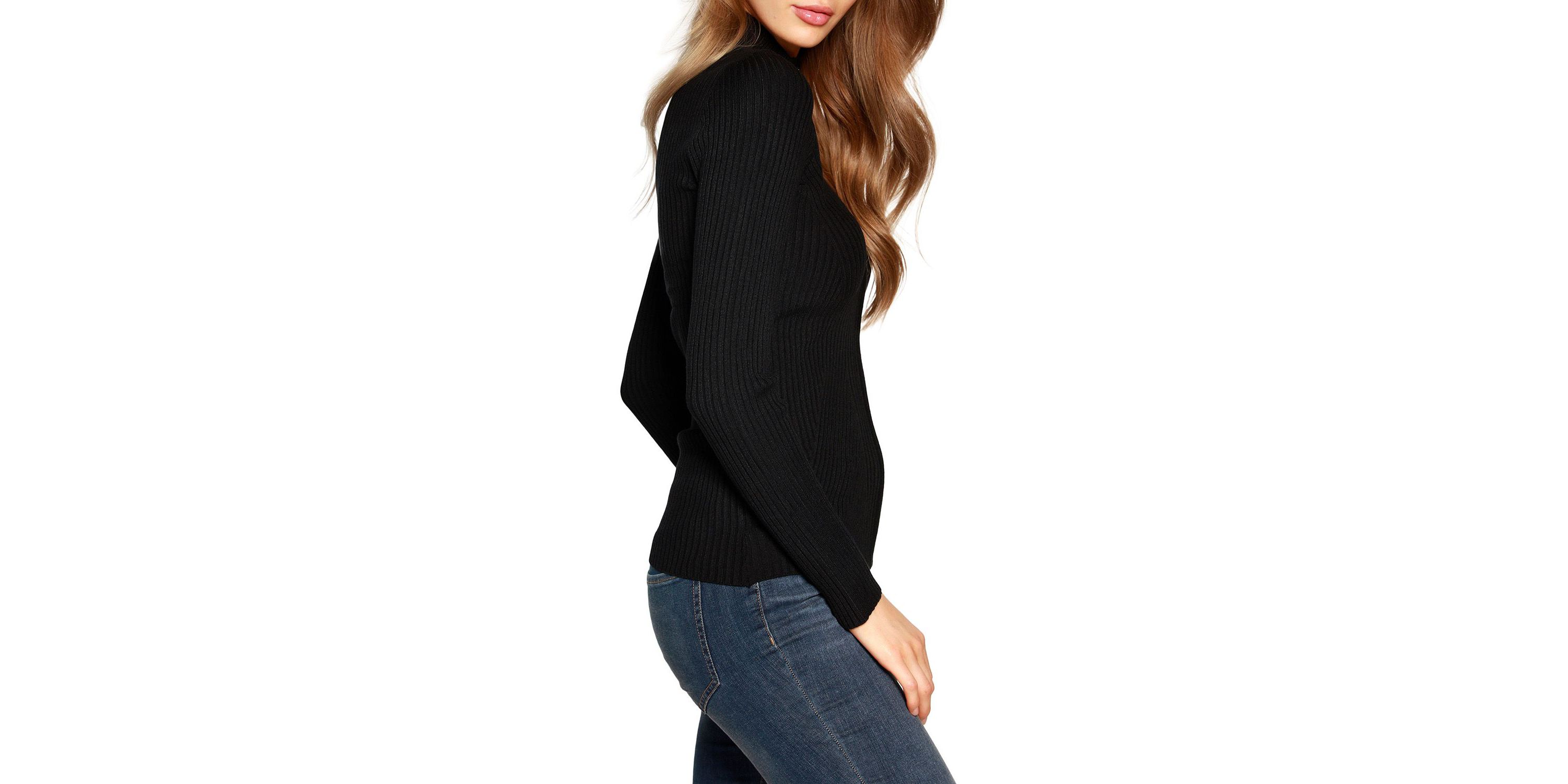 Ribbed Sweater with Rhinestone Zipper