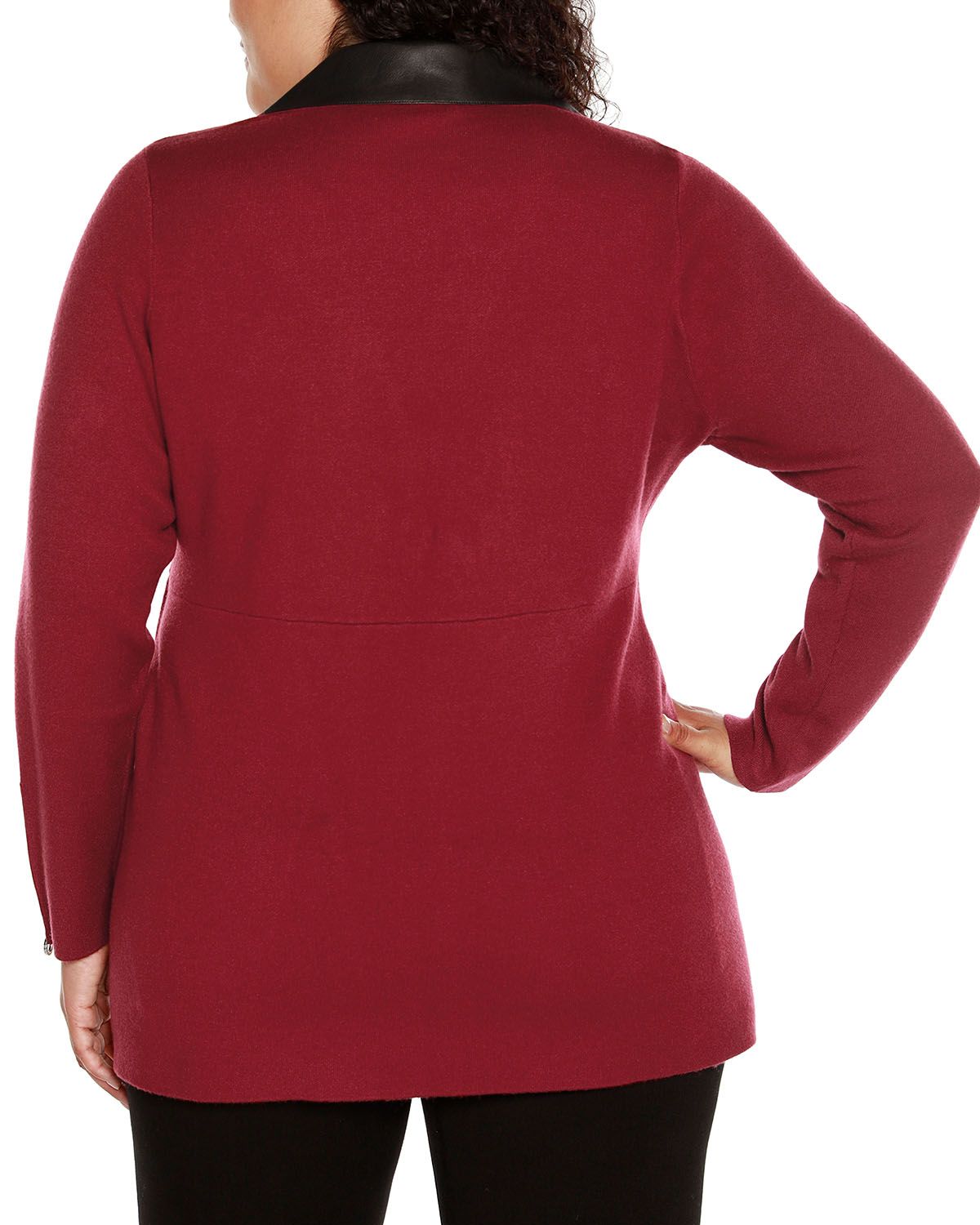 Plus Size Sweater Jacket with Faux Leather Collar