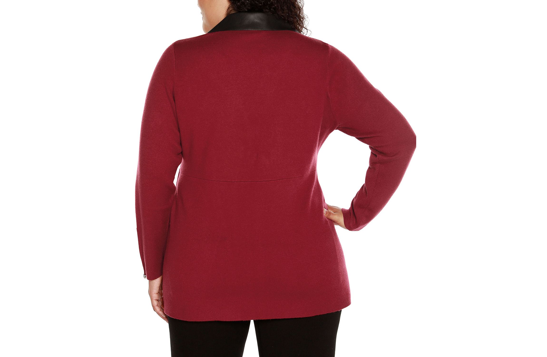 Plus Size Sweater Jacket with Faux Leather Collar