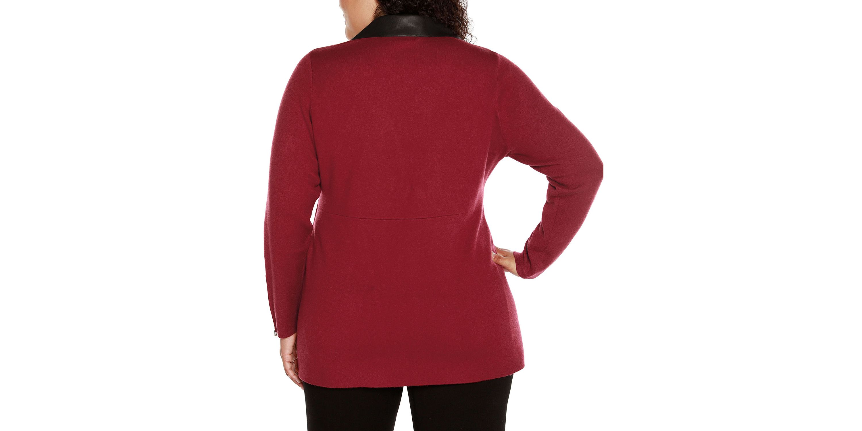 Plus Size Sweater Jacket with Faux Leather Collar