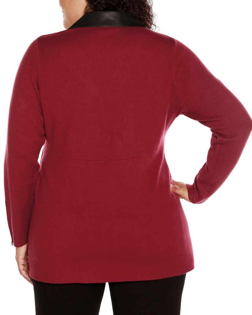 Plus Size Sweater Jacket with Faux Leather Collar
