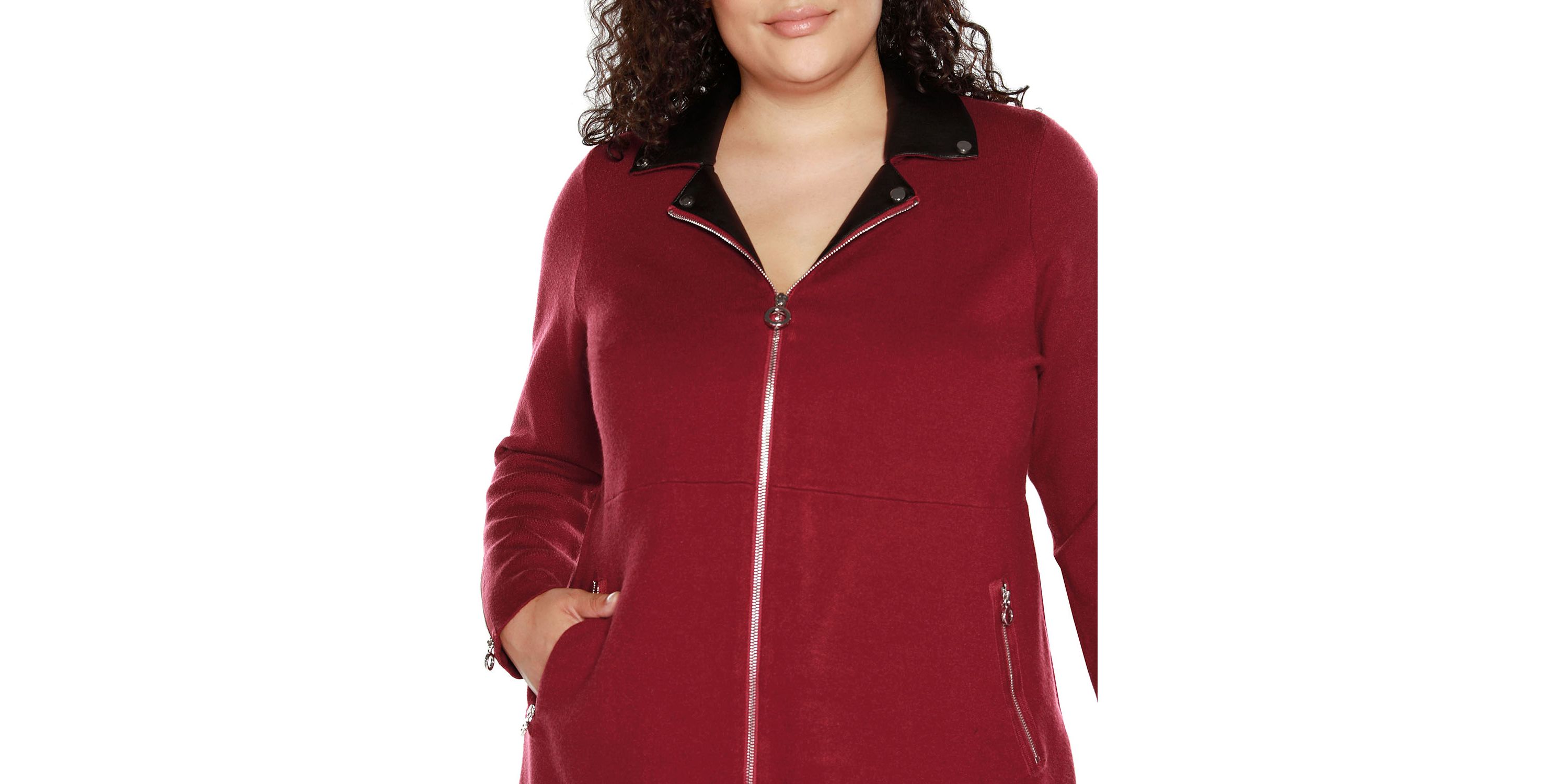 Plus Size Sweater Jacket with Faux Leather Collar