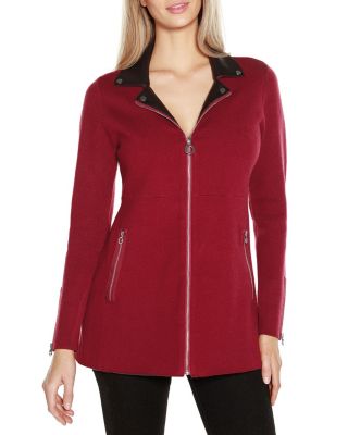 Belldini Black Label Women's Faux Leather Collared Sweater Jacket, XL