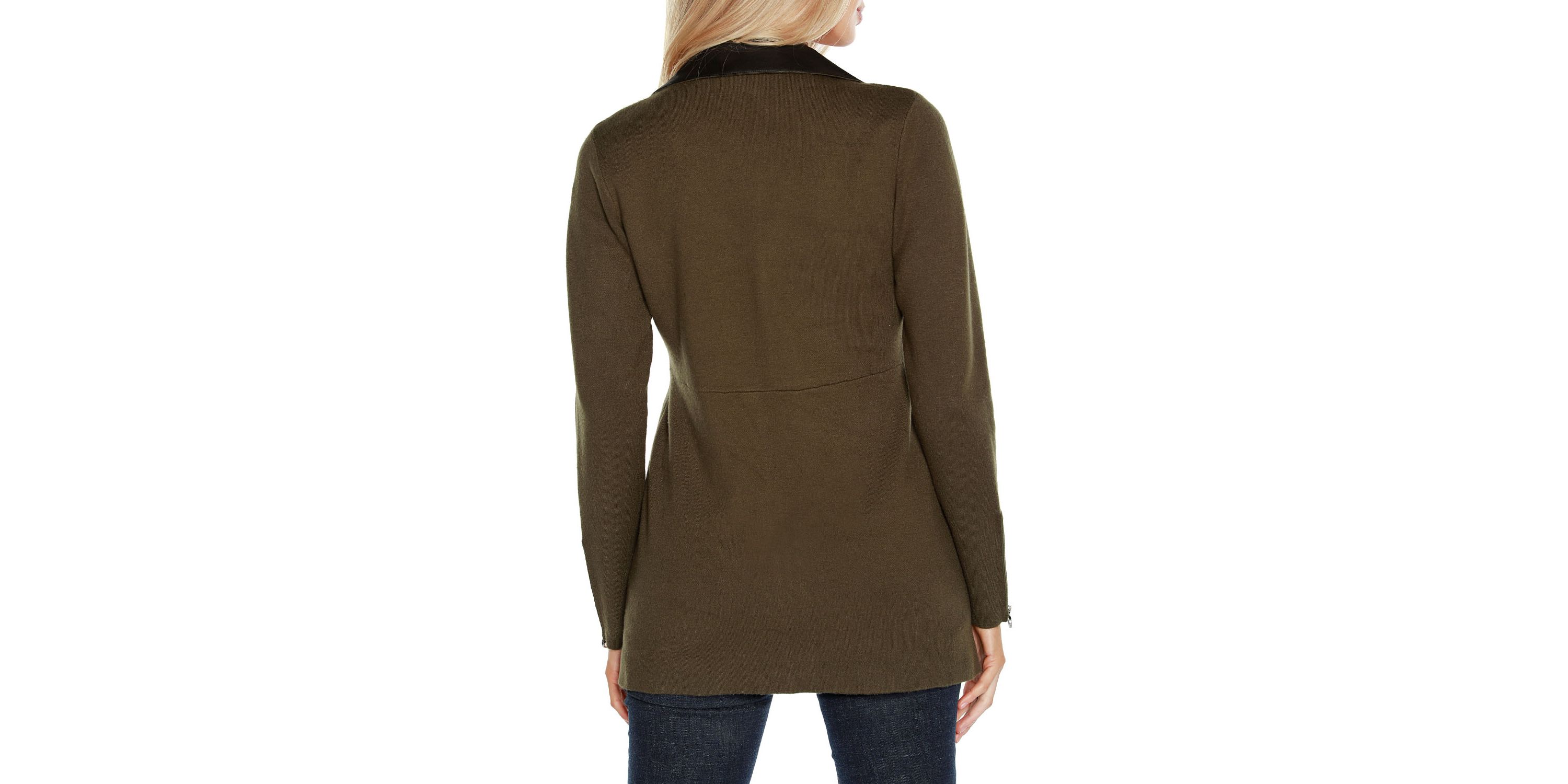 Faux Leather Collared Sweater Jacket