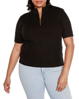 Belldini Black Label Women's Plus Size Ribbed Zip Mock Neck Sweater, 3X
