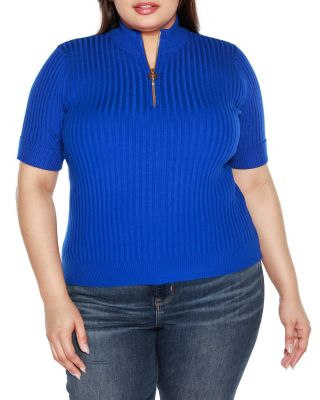 Belldini Black Label Women's Plus Size Ribbed Zip Mock Neck Sweater, 3X