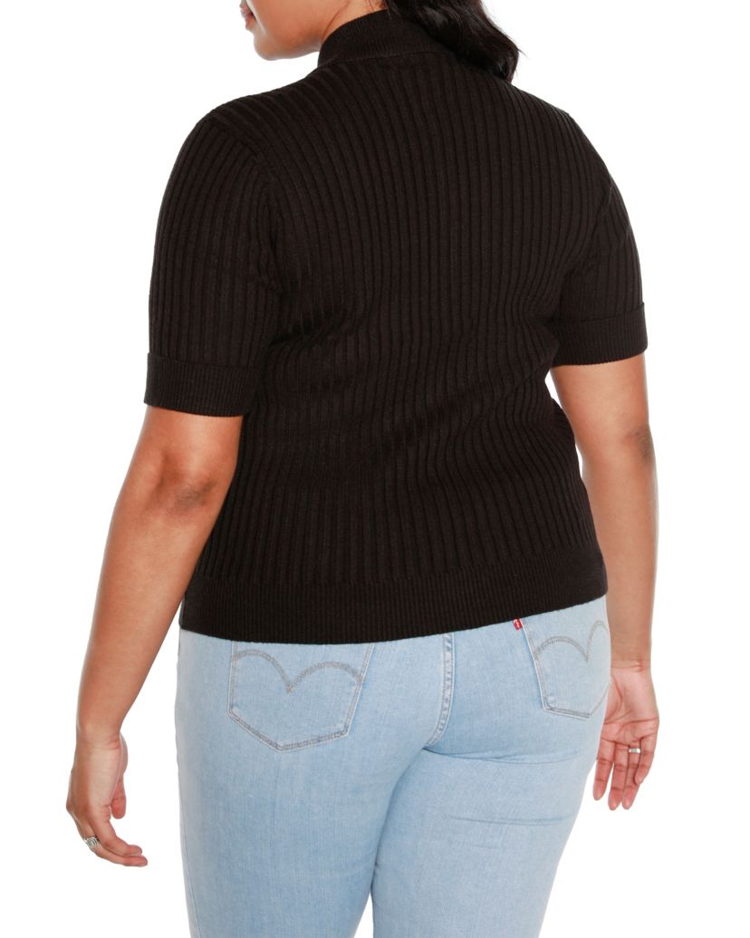 Plus Size Ribbed Zip Mock Neck Sweater