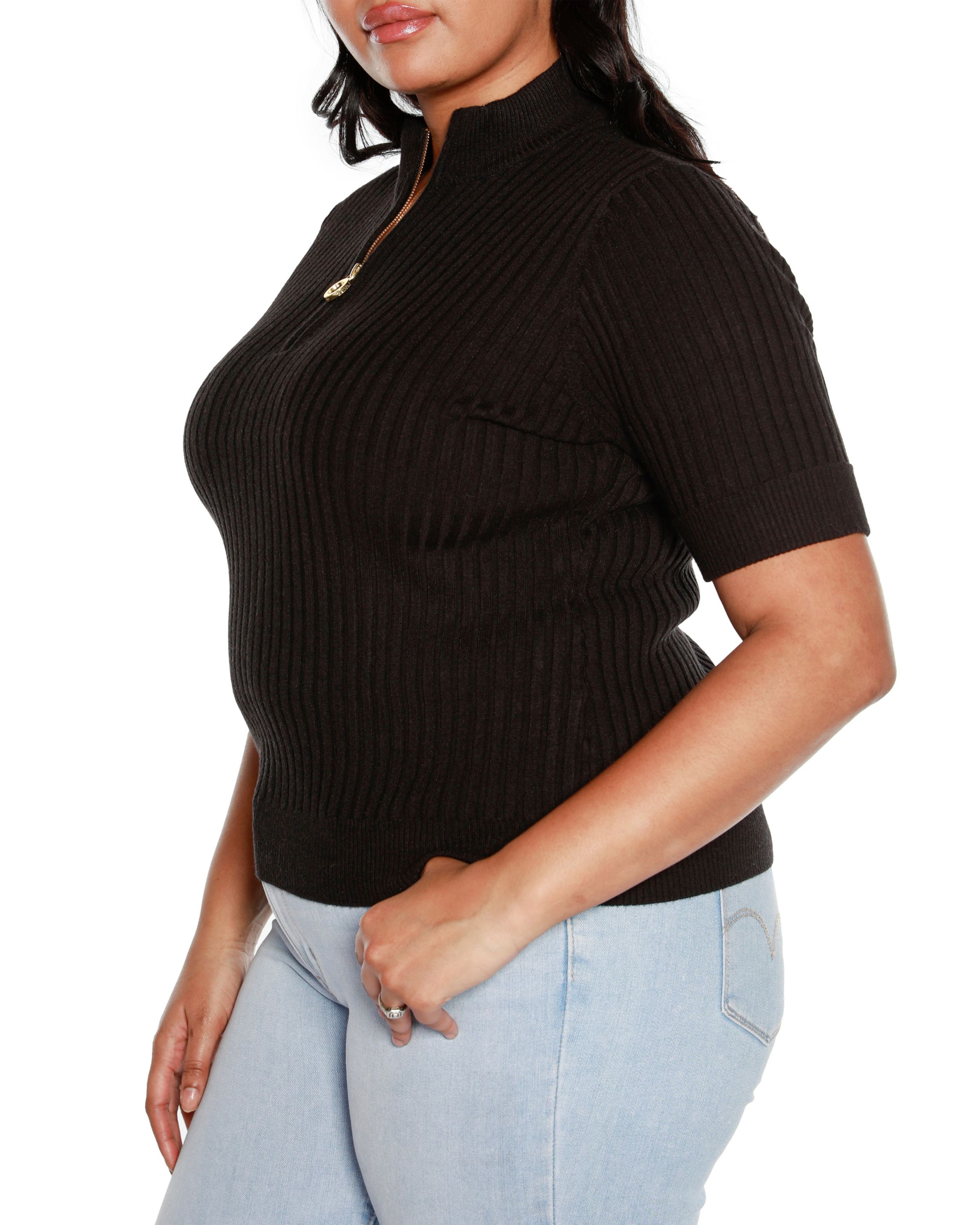 Plus Size Ribbed Zip Mock Neck Sweater