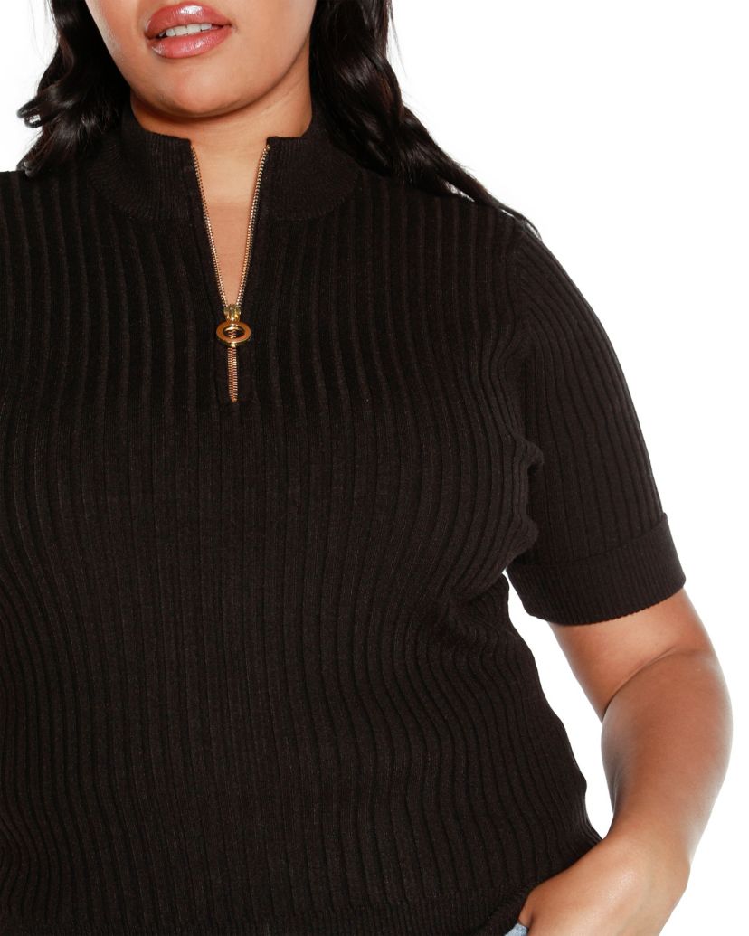 Plus Size Ribbed Zip Mock Neck Sweater