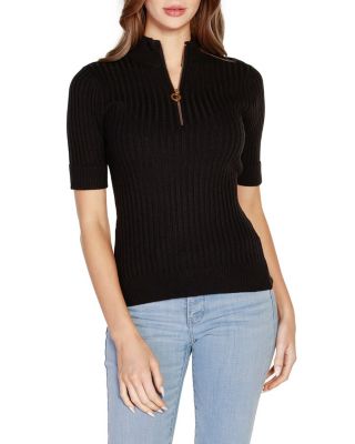 Belldini Black Label Women's Ribbed Zip Mock Neck Sweater, XS