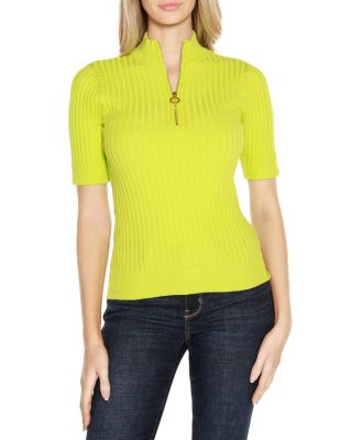 Belldini Black Label Women's Ribbed Zip Mock Neck Sweater, Lime, Medium