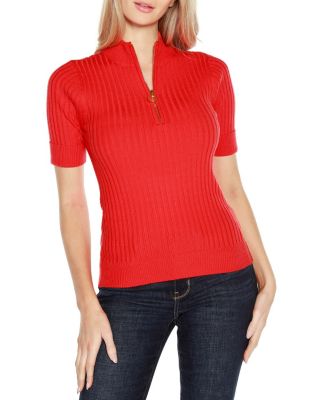 Belldini Black Label Women's Ribbed Zip Mock Neck Sweater, Orange, Large