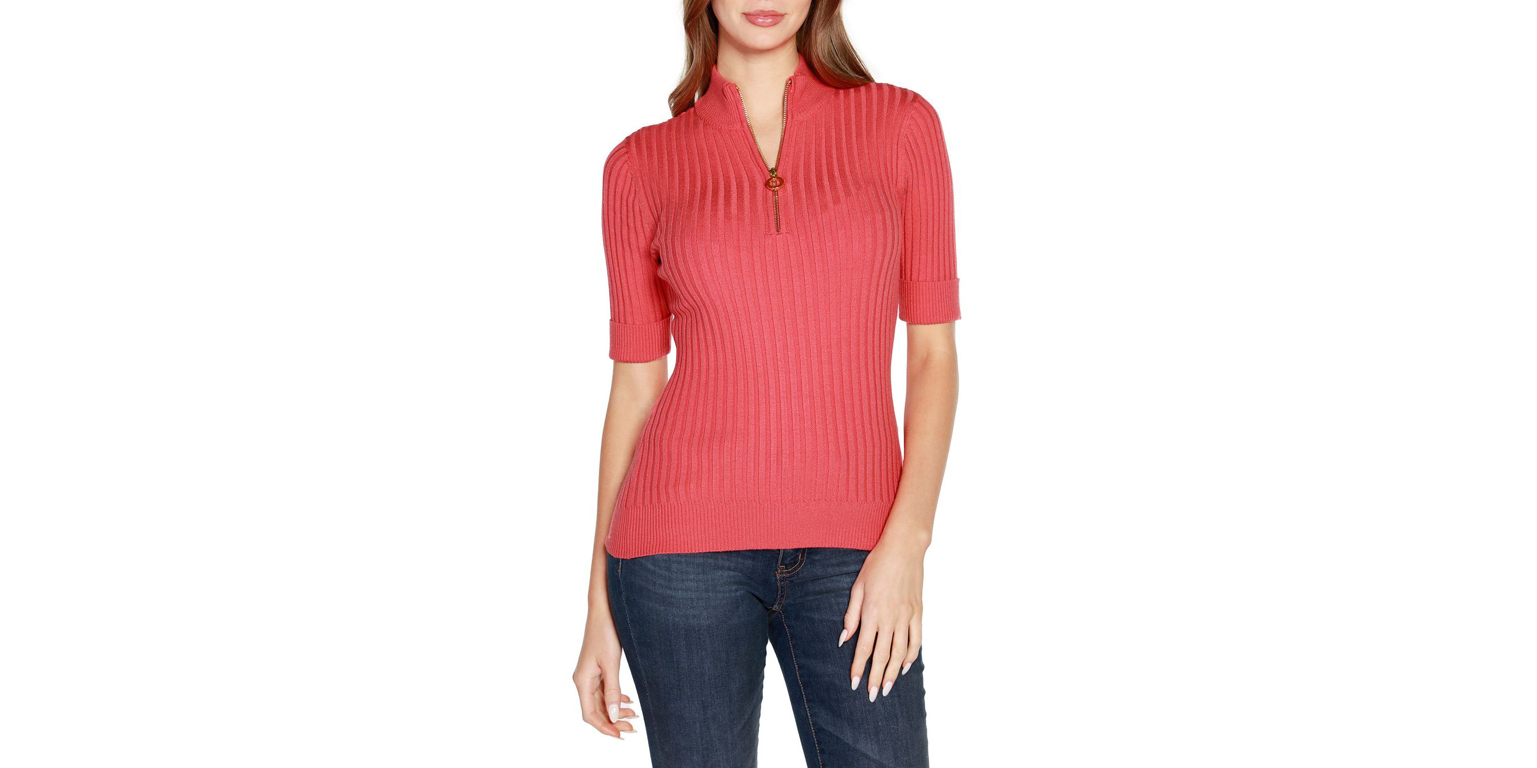 Ribbed Zip Mock Neck Sweater