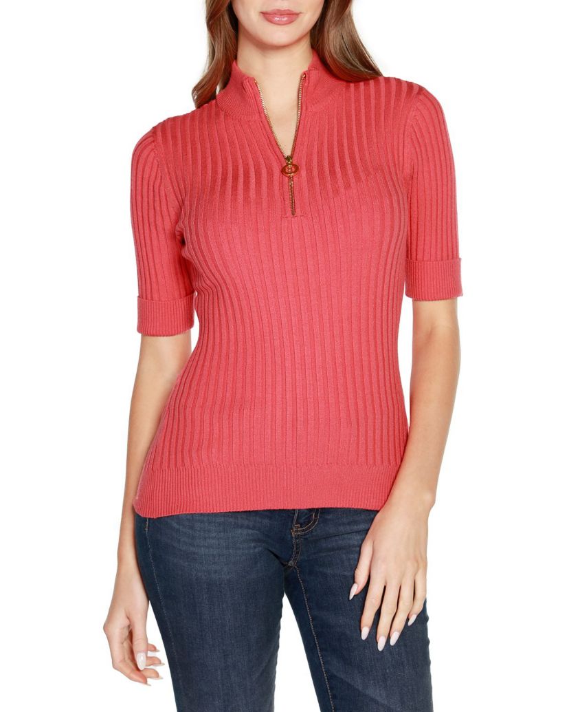Ribbed Zip Mock Neck Sweater