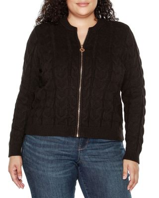 Belldini Black Label Women's Plus Size Zip Cable Sweater