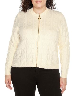 Belldini Black Label Women's Plus Size Zip Cable Sweater, 1X