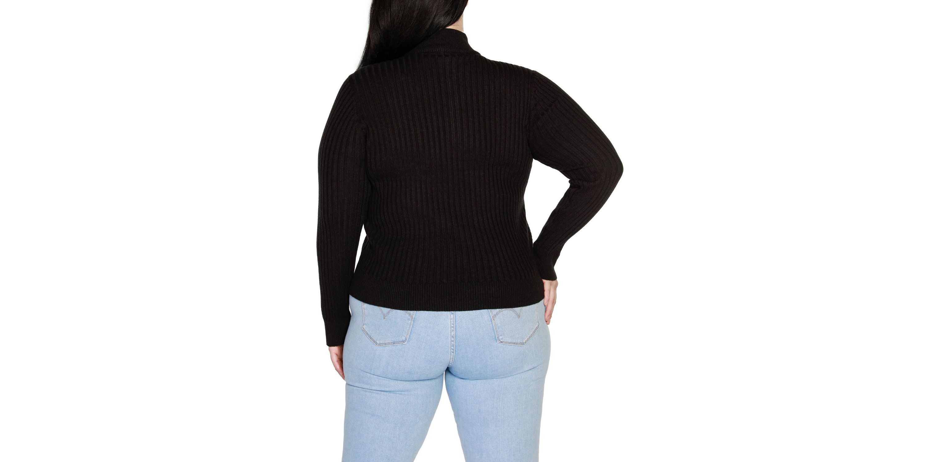 Plus Size Ribbed Mock Neck Half-Zip Sweater