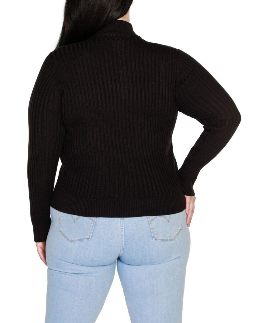Plus Size Ribbed Mock Neck Half-Zip Sweater