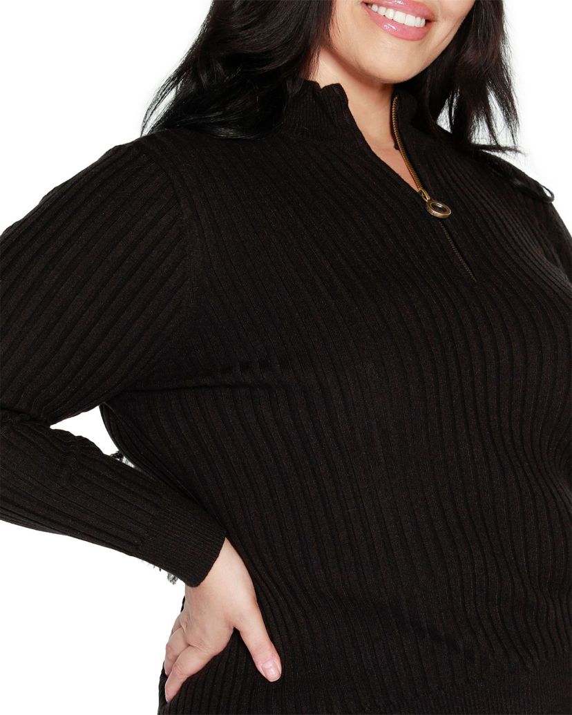 Plus Size Ribbed Mock Neck Half-Zip Sweater