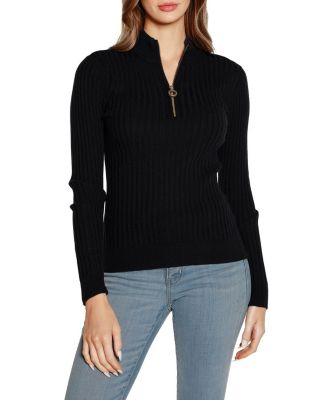 Belldini Black Label Women's Ribbed Mock Neck Half-Zip Sweater, XL