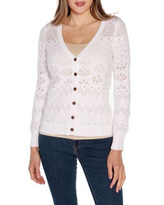 Belldini Black Label Women's Pointelle Button-Front Cardigan Sweater, White, XS -  0840298605194