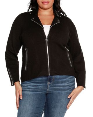 Belldini Black Label Women's Plus Size Motorcycle Sweater Jacket, 3X