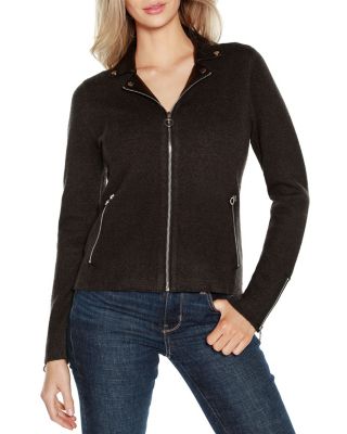 Belldini Black Label Women's Motorcycle Sweater Jacket, Grey, XL